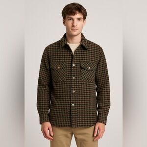Vintage Woolrich Wool Blend Plaid Houndstooth Shirt Jacket Shacket Men’s L 80s